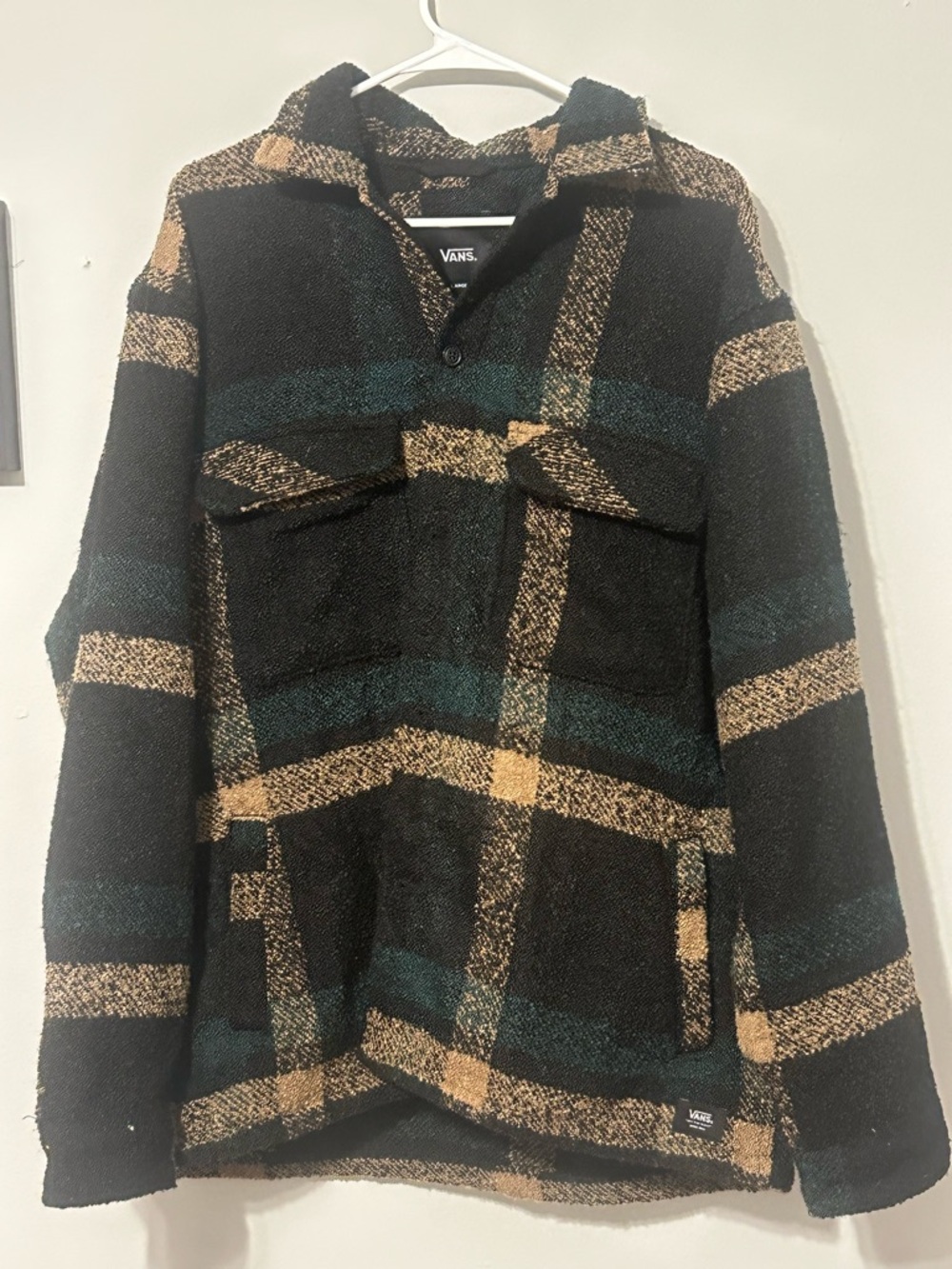Vans Raywood Plaid Teddy Jacket with Tan and Dark Green Accents